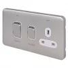 Schneider Electric Lisse Deco 45A 2-Gang DP Cooker Switch & 13A DP Switched Socket Brushed Stainless Steel with LED with White Inserts 1 Schneider Electric Lisse Deco 45A 2-Gang DP Cooker Switch & 13A DP Switched Socket Brushed Stainless Steel with LED with White Inserts -Steel Switches Sales 103FF P