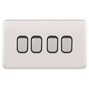 Schneider Electric Lisse Deco 10AX 4-Gang 2-Way Light Switch Brushed Stainless Steel with Black Inserts 4 Schneider Electric Lisse Deco 10AX 4-Gang 2-Way Light Switch Brushed Stainless Steel with Black Inserts - Image 2