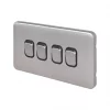 Schneider Electric Lisse Deco 10AX 4-Gang 2-Way Light Switch Brushed Stainless Steel with Black Inserts