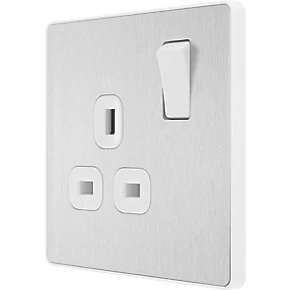 British General Evolve 13A 1-Gang SP Switched Socket Brushed Steel with White Inserts 3 British General Evolve 13A 1-Gang SP Switched Socket Brushed Steel with White Inserts