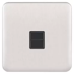 Schneider Electric Lisse Deco Master Telephone Socket Brushed Stainless Steel with Black Inserts -Steel Switches Sales 131FF A1