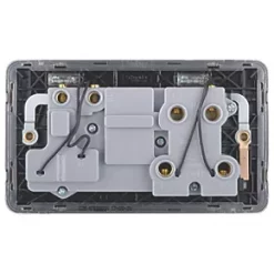 Schneider Electric Lisse Deco 45A 2-Gang DP Cooker Switch & 13A DP Switched Socket Brushed Stainless Steel with LED with Black Inserts -Steel Switches Sales 137CC A3