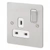 MK Edge 13A 1-Gang DP Switched Plug Socket Brushed Stainless Steel with White Inserts
