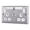 LAP 13A 2-Gang SP Switched Wi-Fi Extender + 2.1A 1-Outlet Type A USB Charger Brushed Steel with White Inserts 2 LAP 13A 2-Gang SP Switched Wi-Fi Extender + 2.1A 1-Outlet Type A USB Charger Brushed Steel with White Inserts -Steel Switches Sales 170FV P