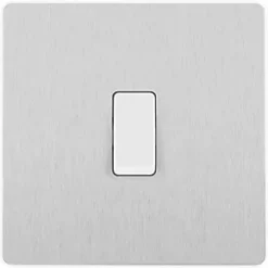 British General Evolve 20A 16AX 1-Gang Intermediate Light Switch Brushed Steel with White Inserts -Steel Switches Sales 171PX A2