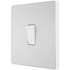 British General Evolve 20A 16AX 1-Gang Intermediate Light Switch Brushed Steel with White Inserts