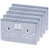 LAP 13A 2-Gang SP Switched Plug Socket Brushed Stainless Steel with White Inserts 5 Pack 1 LAP 13A 2-Gang SP Switched Plug Socket Brushed Stainless Steel with White Inserts 5 Pack -Steel Switches Sales 1772C P