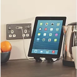 LAP 13A 2-Gang SP Switched Socket + 3.1A 2-Outlet Type A USB Charger Brushed Stainless Steel with White Inserts 13 LAP 13A 2-Gang SP Switched Socket + 3.1A 2-Outlet Type A USB Charger Brushed Stainless Steel with White Inserts -Steel Switches Sales 1861P A5