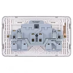 Schneider Electric Lisse Deco 13A 2-Gang SP Switched Plug Socket Brushed Stainless Steel with White Inserts -Steel Switches Sales 188FF A3