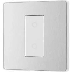 British General Evolve 1-Gang 2-Way LED Single Master Trailing Edge Touch Dimmer Switch Brushed Steel with White Inserts -Steel Switches Sales 188PY A3