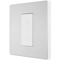 British General Evolve 1-Gang 2-Way LED Single Master Trailing Edge Touch Dimmer Switch Brushed Steel with White Inserts