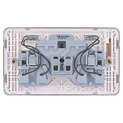 Schneider Electric Lisse Deco 13A 2-Gang DP Switched Plug Socket Brushed Stainless Steel with White Inserts -Steel Switches Sales 199FF A3