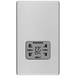 LAP 2-Gang Dual Voltage Shaver Socket 115 / 230V Brushed Stainless Steel with Graphite Inserts 4 LAP 2-Gang Dual Voltage Shaver Socket 115 / 230V Brushed Stainless Steel with Graphite Inserts - Image 2