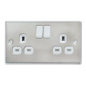 LAP 13A 2-Gang SP Switched Plug Socket Brushed Stainless Steel with White Inserts 4 LAP 13A 2-Gang SP Switched Plug Socket Brushed Stainless Steel with White Inserts - Image 2