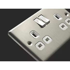 LAP 13A 2-Gang SP Switched Plug Socket Brushed Stainless Steel with White Inserts 5 LAP 13A 2-Gang SP Switched Plug Socket Brushed Stainless Steel with White Inserts - Image 3