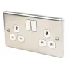 LAP 13A 2-Gang SP Switched Plug Socket Brushed Stainless Steel with White Inserts -Steel Switches Sales 2162C P