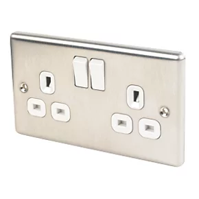 LAP 13A 2-Gang SP Switched Plug Socket Brushed Stainless Steel with White Inserts 3 LAP 13A 2-Gang SP Switched Plug Socket Brushed Stainless Steel with White Inserts
