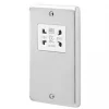MK Albany Plus 2-Gang Dual Voltage Shaver Socket 115 / 230V Brushed Stainless Steel with White Inserts -Steel Switches Sales 222FF P