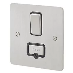 MK Edge 13A Switched Fused Spur Brushed Stainless Steel with Black Inserts