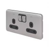 Schneider Electric Lisse Deco 13A 2-Gang DP Switched Plug Socket Brushed Stainless Steel with Black Inserts 2 Schneider Electric Lisse Deco 13A 2-Gang DP Switched Plug Socket Brushed Stainless Steel with Black Inserts -Steel Switches Sales 233FF P
