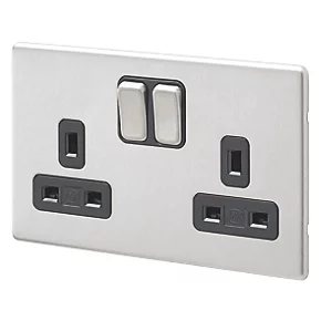 MK Aspect 13A 2-Gang DP Switched Plug Socket Brushed Stainless Steel with Black Inserts 3 MK Aspect 13A 2-Gang DP Switched Plug Socket Brushed Stainless Steel with Black Inserts