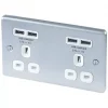 LAP 13A 2-Gang Unswitched Socket + 4.2A 4-Outlet Type A USB Charger Brushed Stainless Steel with White Inserts 2 LAP 13A 2-Gang Unswitched Socket + 4.2A 4-Outlet Type A USB Charger Brushed Stainless Steel with White Inserts -Steel Switches Sales 2546T P