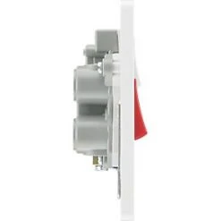 British General Evolve 45A 2-Gang 2-Pole Cooker Switch & 13A DP Switched Socket Brushed Steel with LED with White Inserts -Steel Switches Sales 255PX A5