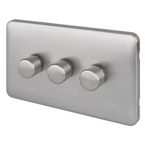 Schneider Electric Lisse Deco 3-Gang 2-Way Dimmer Brushed Stainless Steel 3 Schneider Electric Lisse Deco 3-Gang 2-Way Dimmer Brushed Stainless Steel
