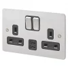 MK Edge 13A 2-Gang DP Switched Socket + 2A 2-Outlet Type A USB Charger Brushed Stainless Steel with Black Inserts 1 MK Edge 13A 2-Gang DP Switched Socket + 2A 2-Outlet Type A USB Charger Brushed Stainless Steel with Black Inserts -Steel Switches Sales 267HX P