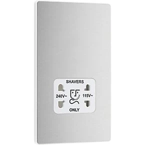British General Evolve 2-Gang Dual Voltage Shaver Socket 115/240V Brushed Steel with White Inserts 4 British General Evolve 2-Gang Dual Voltage Shaver Socket 115/240V Brushed Steel with White Inserts - Image 2