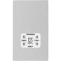 British General Evolve 2-Gang Dual Voltage Shaver Socket 115/240V Brushed Steel with White Inserts 10 British General Evolve 2-Gang Dual Voltage Shaver Socket 115/240V Brushed Steel with White Inserts -Steel Switches Sales 279RF A2