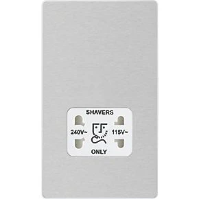 British General Evolve 2-Gang Dual Voltage Shaver Socket 115/240V Brushed Steel with White Inserts 5 British General Evolve 2-Gang Dual Voltage Shaver Socket 115/240V Brushed Steel with White Inserts - Image 3