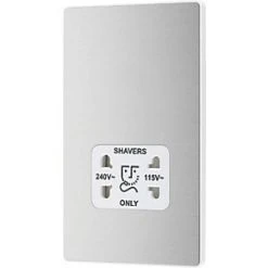 British General Evolve 2-Gang Dual Voltage Shaver Socket 115/240V Brushed Steel with White Inserts 11 British General Evolve 2-Gang Dual Voltage Shaver Socket 115/240V Brushed Steel with White Inserts -Steel Switches Sales 279RF A3
