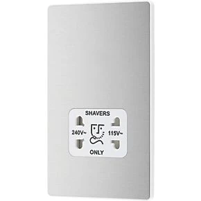 British General Evolve 2-Gang Dual Voltage Shaver Socket 115/240V Brushed Steel with White Inserts 6 British General Evolve 2-Gang Dual Voltage Shaver Socket 115/240V Brushed Steel with White Inserts - Image 4