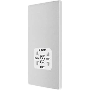 British General Evolve 2-Gang Dual Voltage Shaver Socket 115/240V Brushed Steel with White Inserts 3 British General Evolve 2-Gang Dual Voltage Shaver Socket 115/240V Brushed Steel with White Inserts