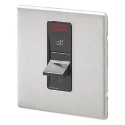 MK Aspect 32A 1-Gang DP Control Switch Brushed Stainless Steel with Neon with Black Inserts