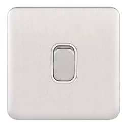 Schneider Electric Lisse Deco 10AX 1-Gang 2-Way Light Switch Brushed Stainless Steel with White Inserts -Steel Switches Sales 322FF A1