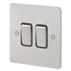 MK Edge 20AX 2-Gang 2-Way Light Switch Brushed Stainless Steel with Black Inserts