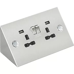 Knightsbridge SKR002A 13A 2-Gang SP Switched Socket + 2.4A 2-Outlet Type A USB Charger Stainless Steel with Black Inserts 4 Knightsbridge SKR002A 13A 2-Gang SP Switched Socket + 2.4A 2-Outlet Type A USB Charger Stainless Steel with Black Inserts - Image 2