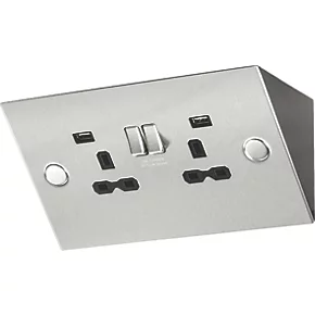 Knightsbridge SKR002A 13A 2-Gang SP Switched Socket + 2.4A 2-Outlet Type A USB Charger Stainless Steel with Black Inserts 3 Knightsbridge SKR002A 13A 2-Gang SP Switched Socket + 2.4A 2-Outlet Type A USB Charger Stainless Steel with Black Inserts