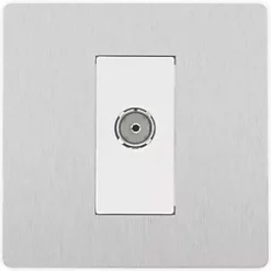 British General Evolve Coaxial TV / FM Socket Brushed Steel with White Inserts -Steel Switches Sales 334RF A2