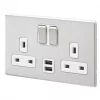 MK Aspect 13A 2-Gang DP Switched Socket + 2A 2-Outlet Type A USB Charger Brushed Stainless Steel with White Inserts 2 MK Aspect 13A 2-Gang DP Switched Socket + 2A 2-Outlet Type A USB Charger Brushed Stainless Steel with White Inserts -Steel Switches Sales 336HX P