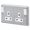 MK Albany Plus 13A 2-Gang DP Switched Plug Socket Brushed Stainless Steel with White Inserts
