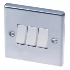 LAP 10AX 3-Gang 2-Way Light Switch Brushed Stainless Steel with White Inserts