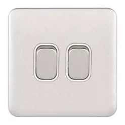 Schneider Electric Lisse Deco 10AX 2-Gang 2-Way Light Switch Brushed Stainless Steel with White Inserts -Steel Switches Sales 351FF A1