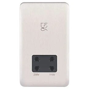 Schneider Electric Lisse Deco 2-Gang Dual Voltage Shaver Socket 115 / 230V Brushed Stainless Steel with Black Inserts 4 Schneider Electric Lisse Deco 2-Gang Dual Voltage Shaver Socket 115 / 230V Brushed Stainless Steel with Black Inserts - Image 2