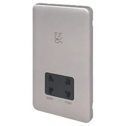 Schneider Electric Lisse Deco 2-Gang Dual Voltage Shaver Socket 115 / 230V Brushed Stainless Steel with Black Inserts