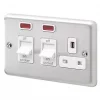 MK Albany Plus 45A 2-Gang DP Cooker Switch & 13A DP Switched Socket Brushed Stainless Steel with Neon with White Inserts -Steel Switches Sales 391FF P