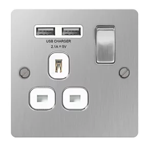 LAP 13A 1-Gang SP Switched Socket + 2.1A 2-Outlet Type A USB Charger Brushed Stainless Steel with White Inserts 4 LAP 13A 1-Gang SP Switched Socket + 2.1A 2-Outlet Type A USB Charger Brushed Stainless Steel with White Inserts - Image 2