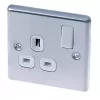 LAP 13A 1-Gang SP Switched Plug Socket Brushed Stainless Steel with White Inserts -Steel Switches Sales 4229C P